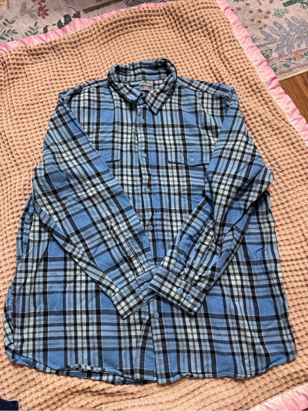 Falls Creek Blue and Black Plaid Button-Down Shirt
